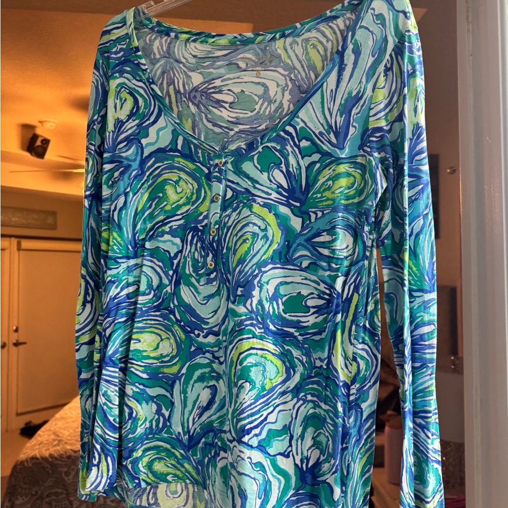 Lilly Pulitzer Blue and Green Swirl Blouse